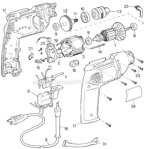 Page A Diagram and Parts List for 22866 Type 1 Black and Decker Electric Drill